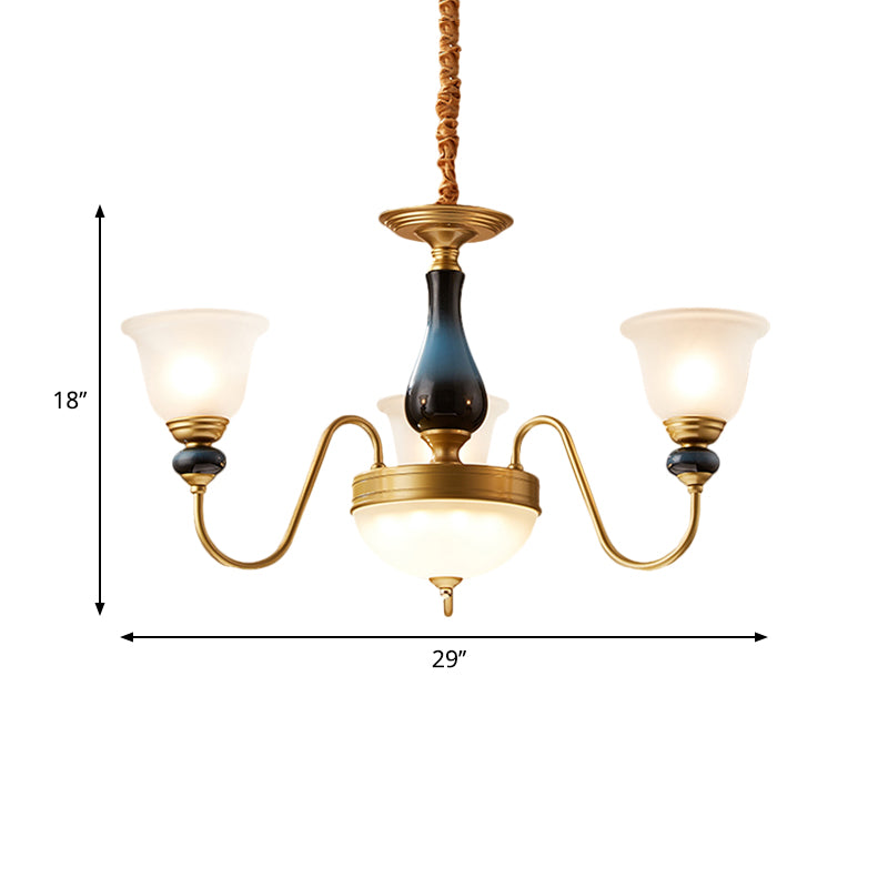 3/5/6 Lights Floral Shade Pendant Chandelier Countryside Style Brass Cream Glass Suspension Lamp