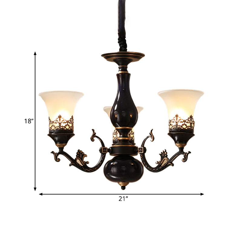 Black Bell Shaped Ceiling Suspension Lamp Countryside Frosted Glass 3/5/6 Heads Living Room Chandelier Lighting