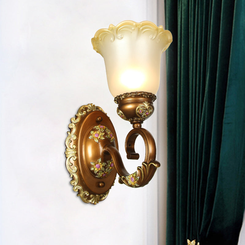 Retro Style Blossom Shaped Wall Lighting Fixture 1/2-Bulb Beveled Crystal Sconce Light in Brown