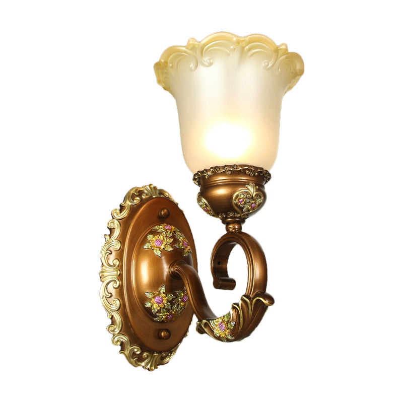 Retro Style Blossom Shaped Wall Lighting Fixture 1/2-Bulb Beveled Crystal Sconce Light in Brown