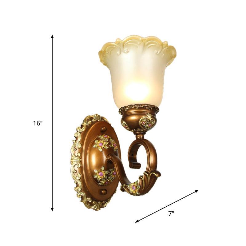 Retro Style Blossom Shaped Wall Lighting Fixture 1/2-Bulb Beveled Crystal Sconce Light in Brown