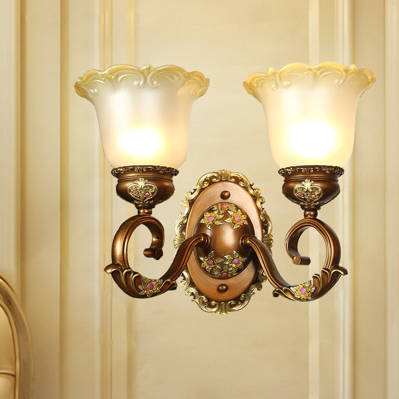 Retro Style Blossom Shaped Wall Lighting Fixture 1/2-Bulb Beveled Crystal Sconce Light in Brown
