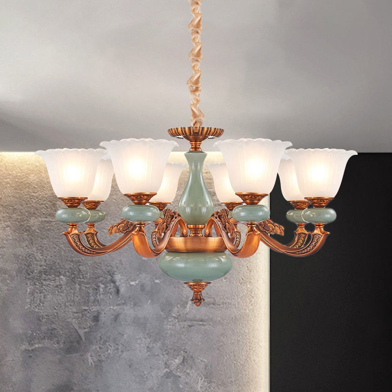 Vintage stijl bloemenvormige hangende kroonluchter 6/8-bulb crème glasveringverlichting in bruin