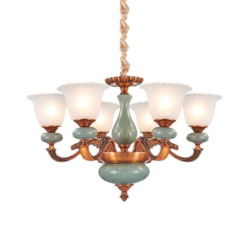 Vintage stijl bloemenvormige hangende kroonluchter 6/8-bulb crème glasveringverlichting in bruin