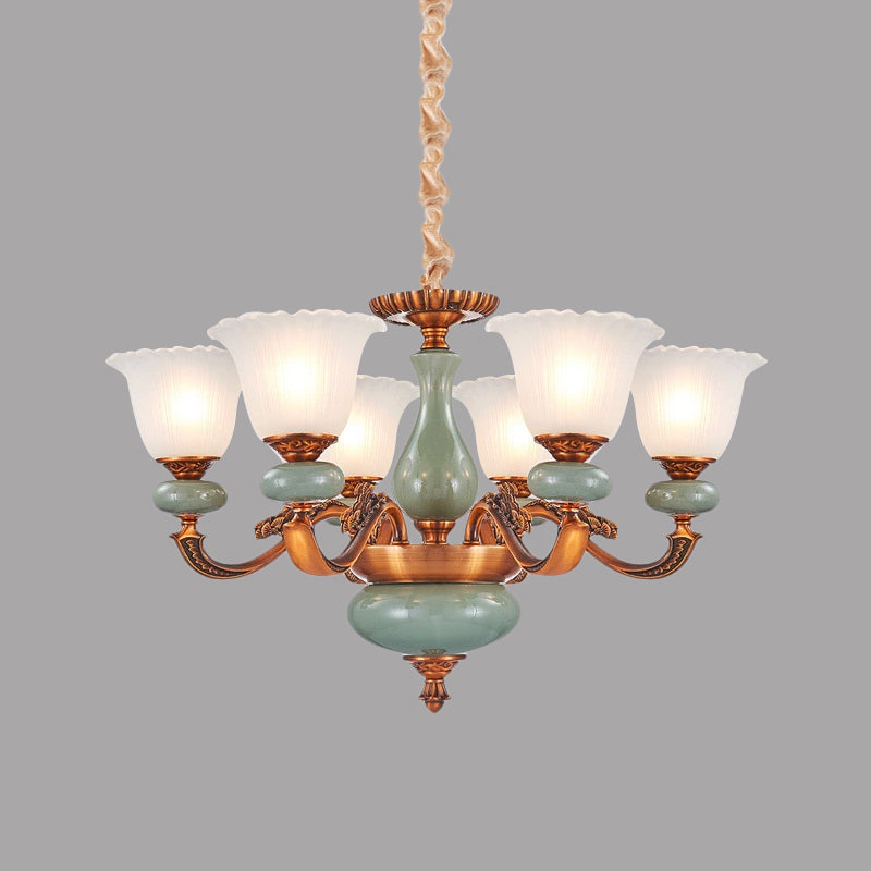 Vintage stijl bloemenvormige hangende kroonluchter 6/8-bulb crème glasveringverlichting in bruin
