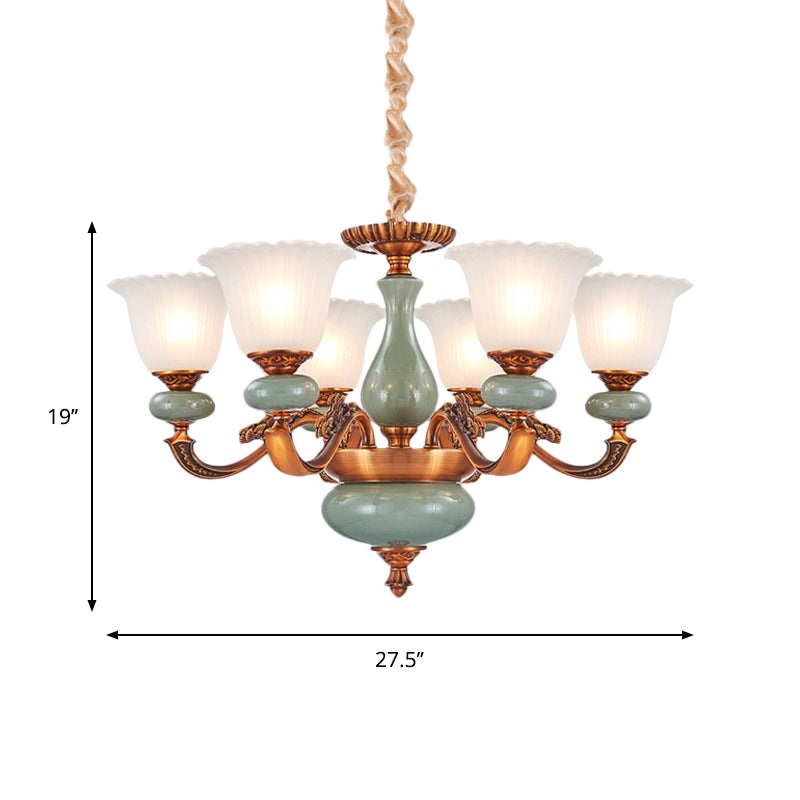 Vintage stijl bloemenvormige hangende kroonluchter 6/8-bulb crème glasveringverlichting in bruin