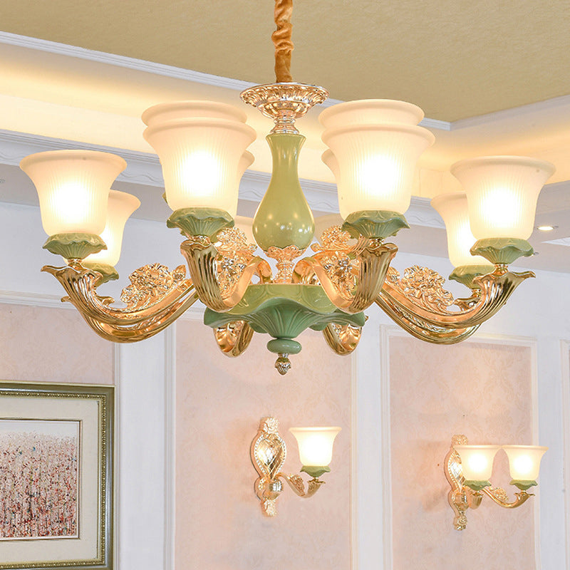 8/12 lichten wijd uitlopende schaduw suspensie hanger traditionele stijl groen opaal glas kroonluchter verlichting