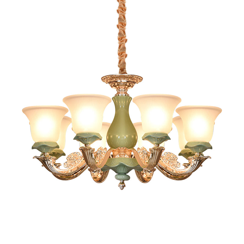 8/12 lichten wijd uitlopende schaduw suspensie hanger traditionele stijl groen opaal glas kroonluchter verlichting