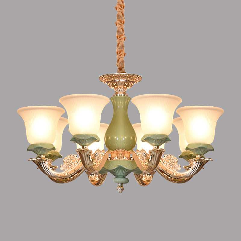 8/12 lichten wijd uitlopende schaduw suspensie hanger traditionele stijl groen opaal glas kroonluchter verlichting