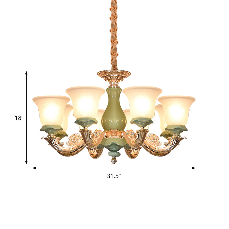 8/12 lichten wijd uitlopende schaduw suspensie hanger traditionele stijl groen opaal glas kroonluchter verlichting