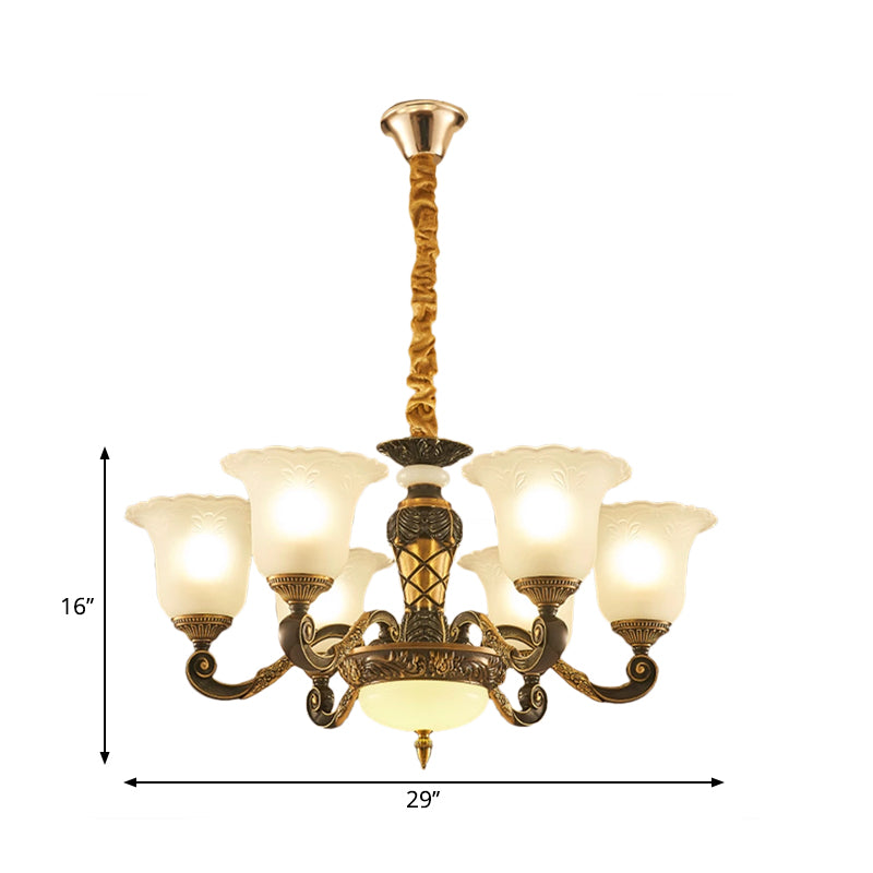 Blossom Frosted Glass Pendant Kroonluchter Vintage Style 6/8 Bollen Gekastkamer Opgehangen verlichtingsarmatuur in Black-Gold