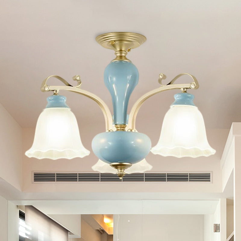 Blauw 3/6/8 bollen kroonluchter verlichting landelijke stijl room glas bloesems gevormd hangend hanglampje
