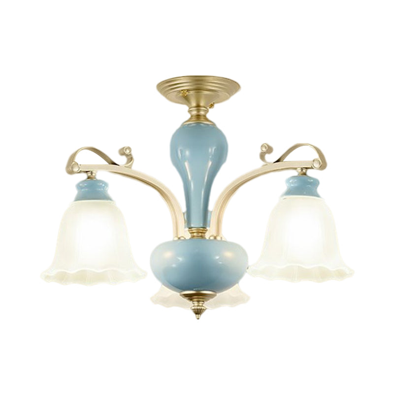 Blauw 3/6/8 bollen kroonluchter verlichting landelijke stijl room glas bloesems gevormd hangend hanglampje