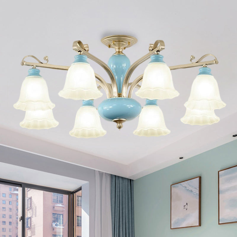 Blauw 3/6/8 bollen kroonluchter verlichting landelijke stijl room glas bloesems gevormd hangend hanglampje