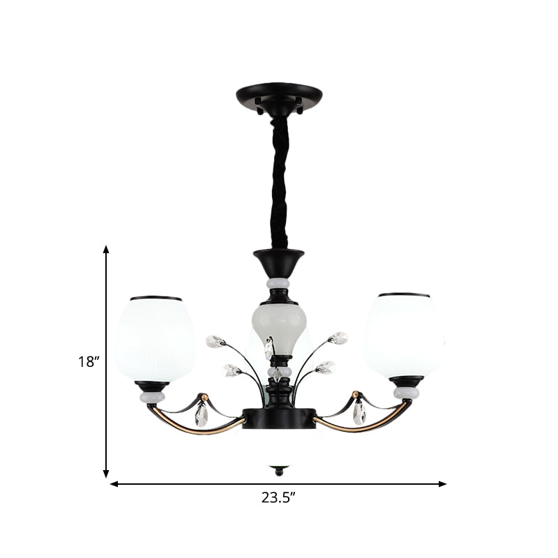 Black 3/6/8-Head Ceiling Chandelier Countryside Style Cream Glass Barrel Shade Suspension Pendant Light