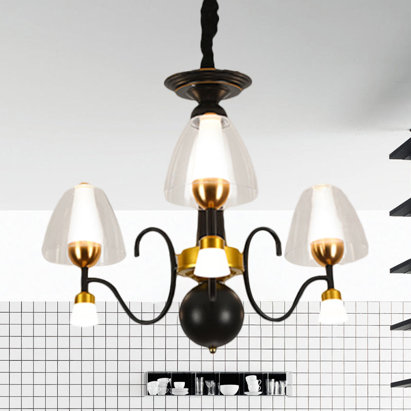Metallic Black-Gold Suspension Pendant Scooping Armed 3/5/6 Lights Rural Style Chandelier Light Fixture