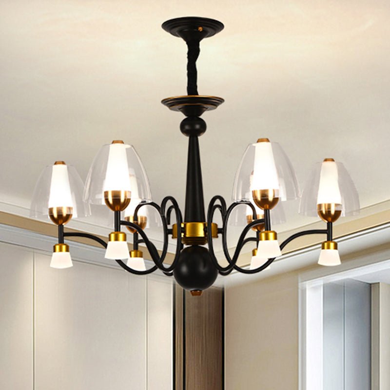 Metallic Black-Gold Suspension Pendant Scooping Armed 3/5/6 Lights Rural Style Chandelier Light Fixture