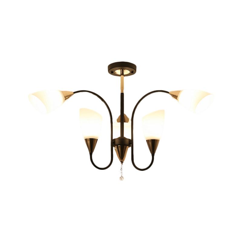 Black 6/9/12 Heads Hanging Chandelier Traditional Style Frosted Glass Empire Shade Ceiling Suspension Lamp