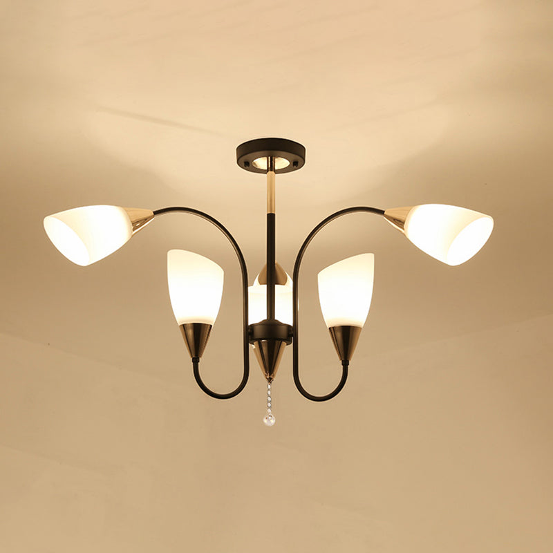 Black 6/9/12 Heads Hanging Chandelier Traditional Style Frosted Glass Empire Shade Ceiling Suspension Lamp