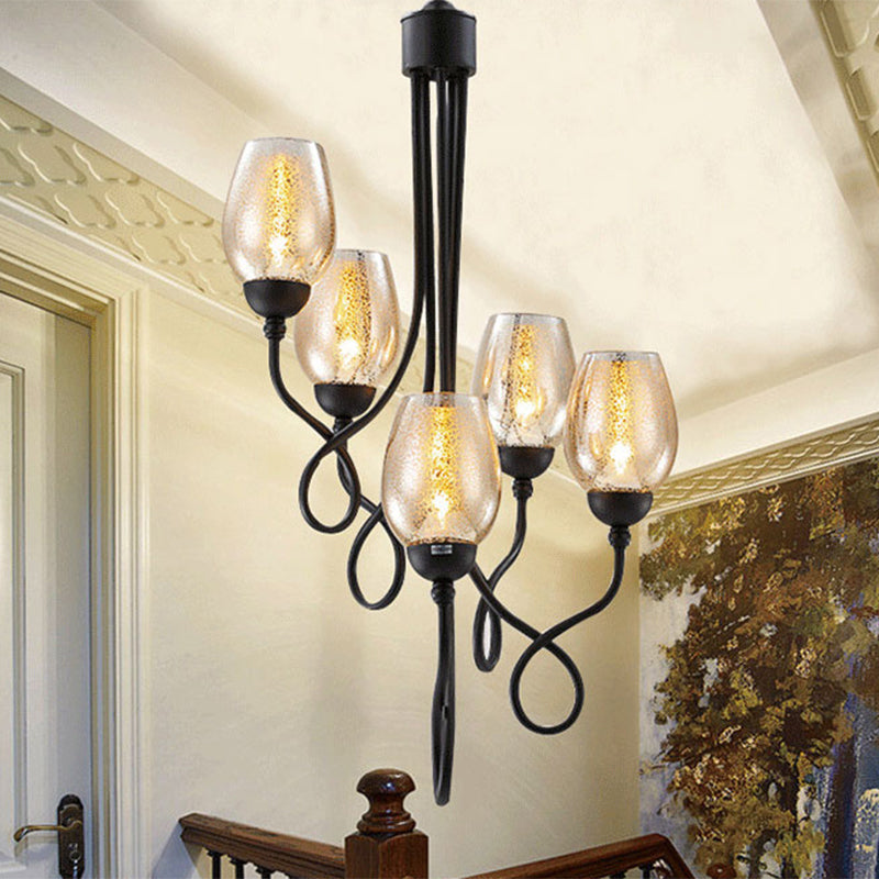 5/7 Bulbs Wine Cup Shaped Pendant Chandelier Traditional Black Glass Ceiling Suspension Lamp