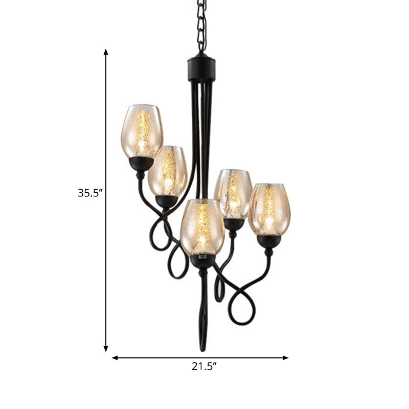 5/7 Bulbs Wine Cup Shaped Pendant Chandelier Traditional Black Glass Ceiling Suspension Lamp