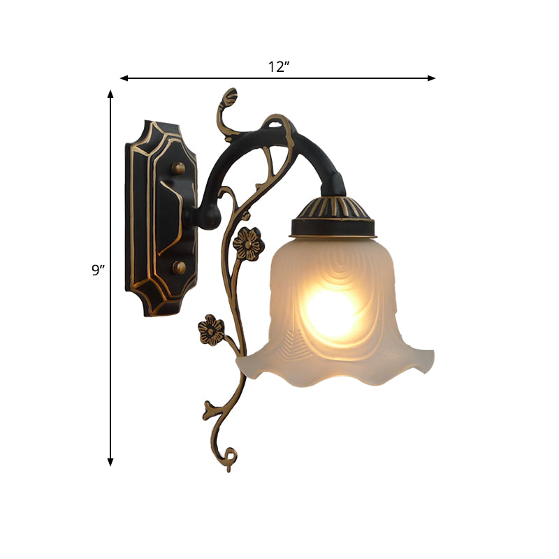 Vintage stijl bloemvormige wand sconce licht 1-bulb gefacetteerde glazen wandmontage licht in zwart-goud