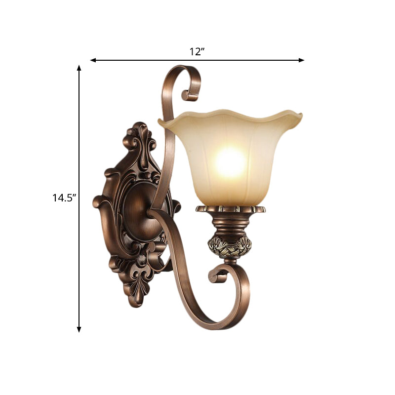 1/2-Head Wall Sconce Lighting with Floral Shade Crystal Traditional Corridor Wall Lamp in Coffee
