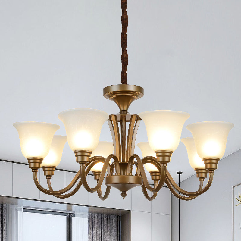 6/8 Lichten Bell Shade Pendant Kroonluchter Traditionele stijl Bruin mat Glazen Pendulum Licht