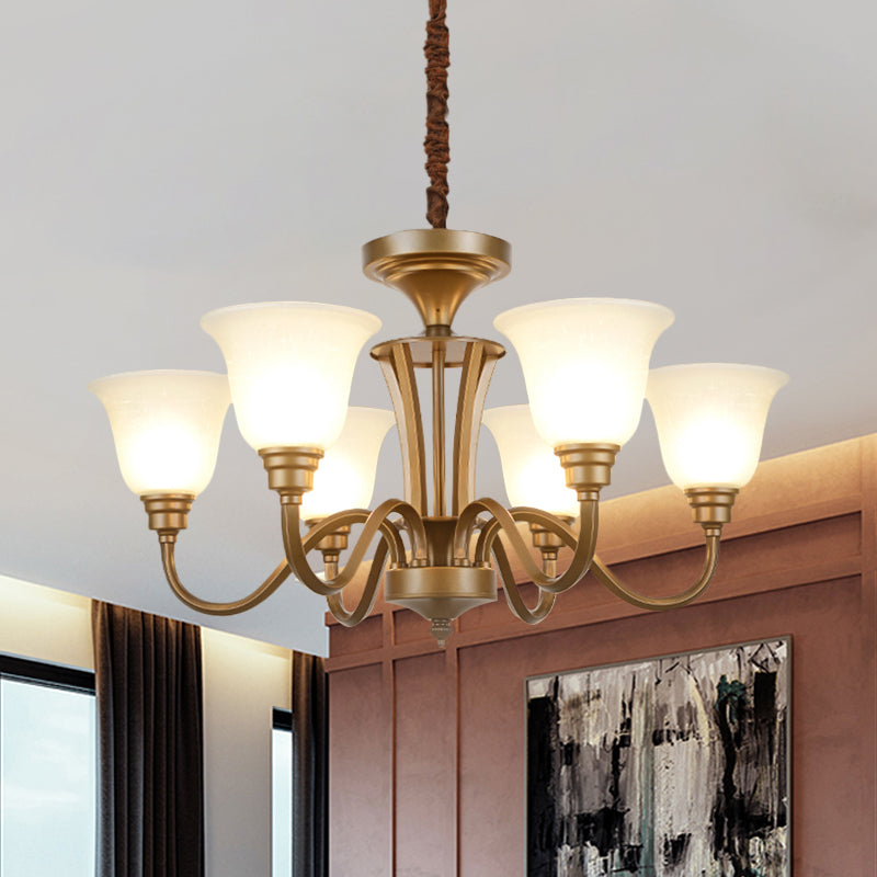 6/8 Lichten Bell Shade Pendant Kroonluchter Traditionele stijl Bruin mat Glazen Pendulum Licht