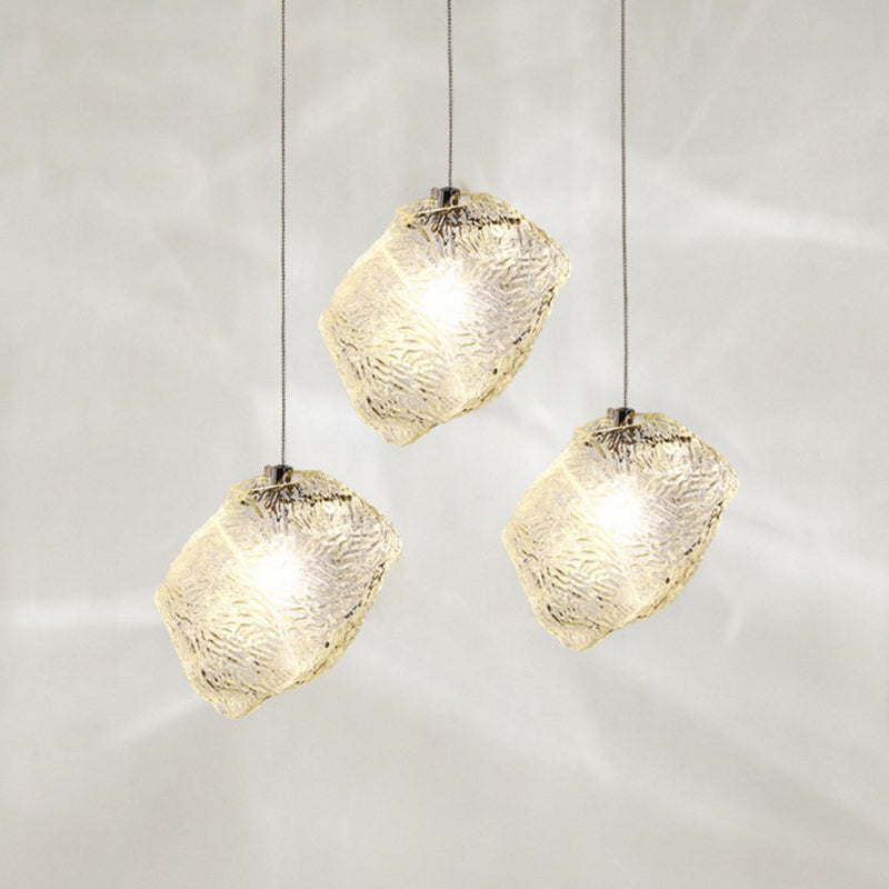 Rock Clear Glass Cluster Pendant Contemporary 5/6/8 Lights White Led Hanging Light Fixture with Round/Linear Canopy