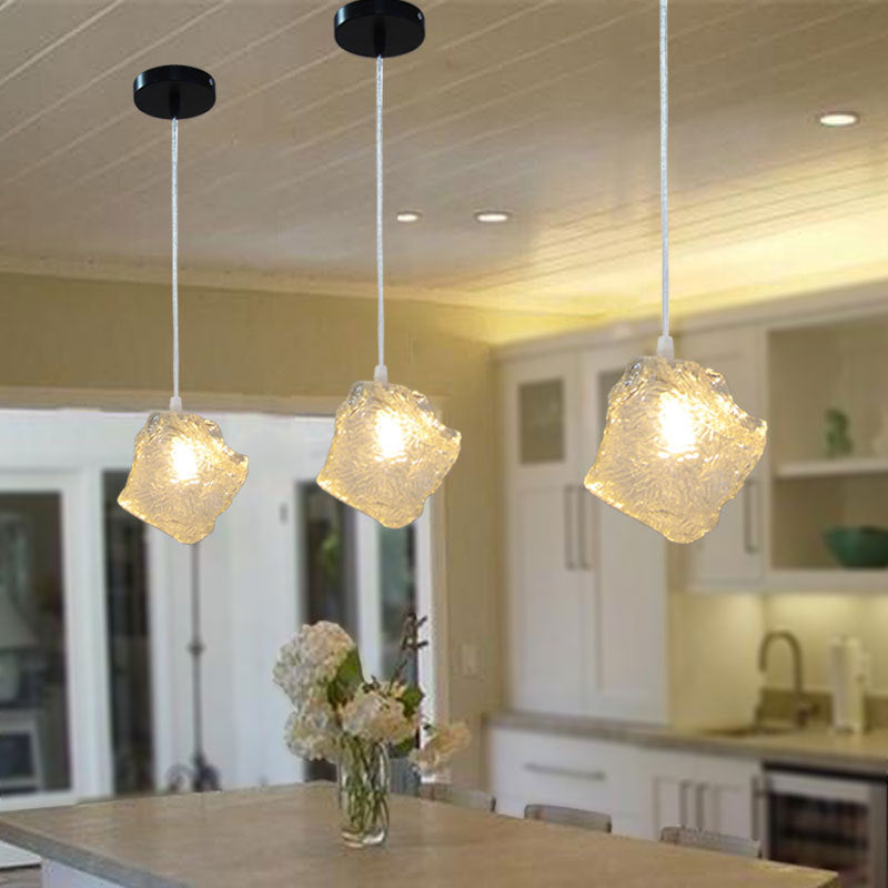Rock Clear Glass Cluster Pendant Contemporary 5/6/8 Lights White Led Hanging Light Fixture with Round/Linear Canopy
