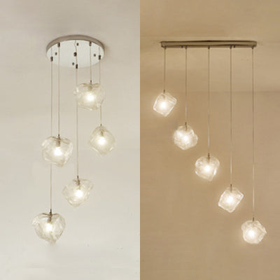 Rock Clear Glass Cluster Pendant Contemporary 5/6/8 Lights White Led Hanging Light Fixture with Round/Linear Canopy