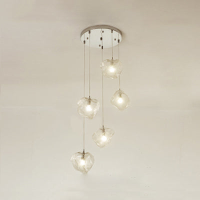 Rock Clear Glass Cluster Pendant Contemporary 5/6/8 Lights White Led Hanging Light Fixture with Round/Linear Canopy