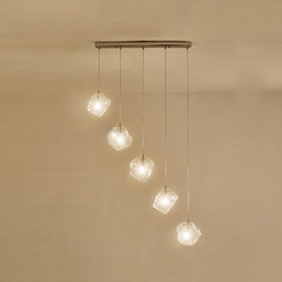 Rock Clear Glass Cluster Pendant Contemporary 5/6/8 Lights White Led Hanging Light Fixture with Round/Linear Canopy