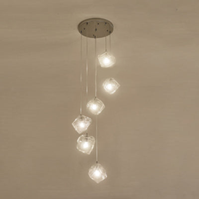 Rock Clear Glass Cluster Pendant Contemporary 5/6/8 Lights White Led Hanging Light Fixture with Round/Linear Canopy