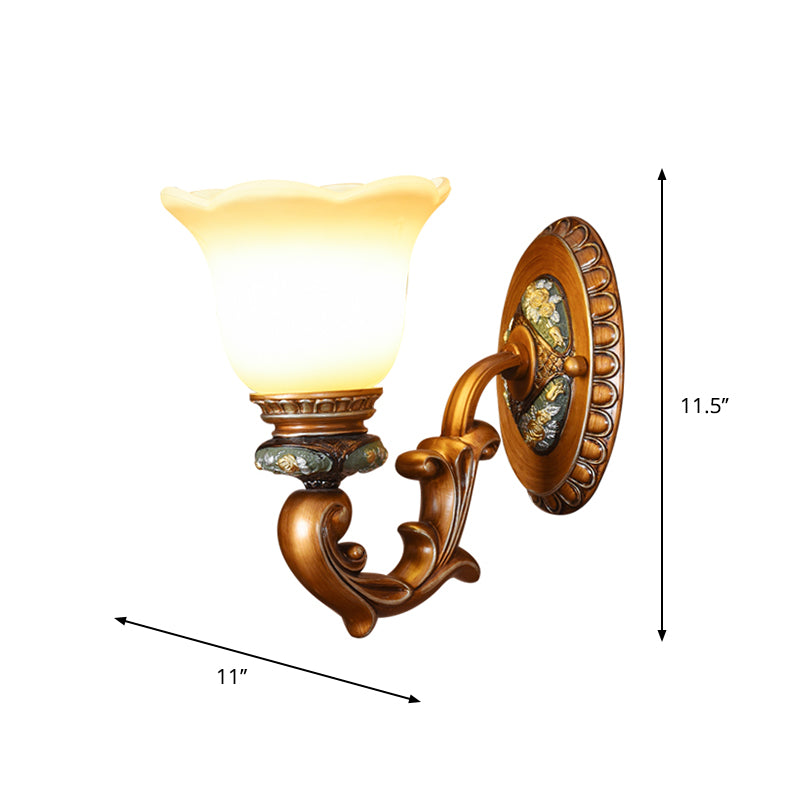 Antique Blossom Shade Wall Lamp 1/2-Light Faceted Crystal Sconce Light Fixture in Brown for Bedroom