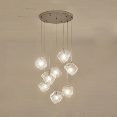 Rock Clear Glass Cluster Pendant Contemporary 5/6/8 Lights White Led Hanging Light Fixture with Round/Linear Canopy