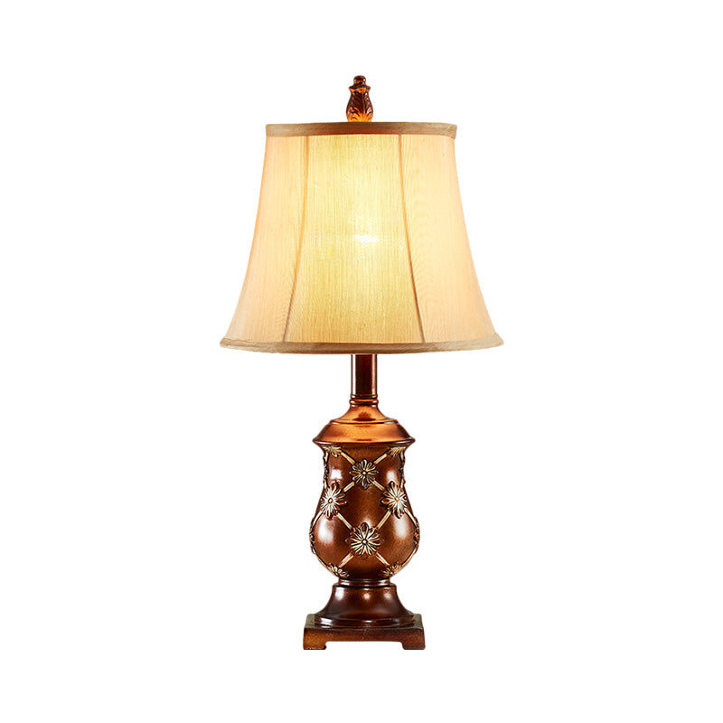 Tissu cloche ombre de nuit lampe de support traditionnel style 1 bulbe Light en marron avec base d'urne