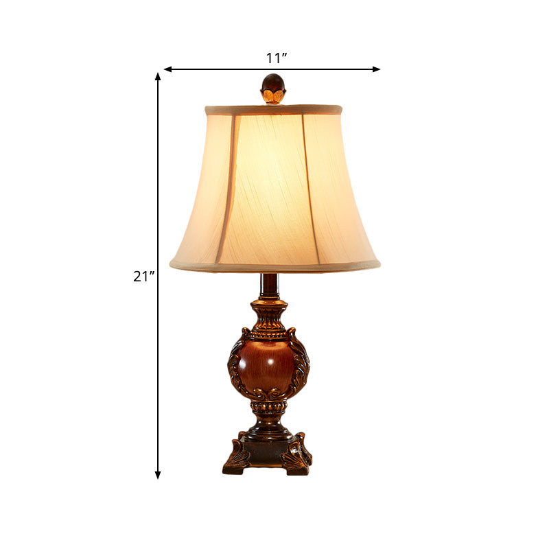 Empire Shaped Guest Room Desk Light Traditional Style Fabric 1 Bulb Brown Table Light with Urn Base
