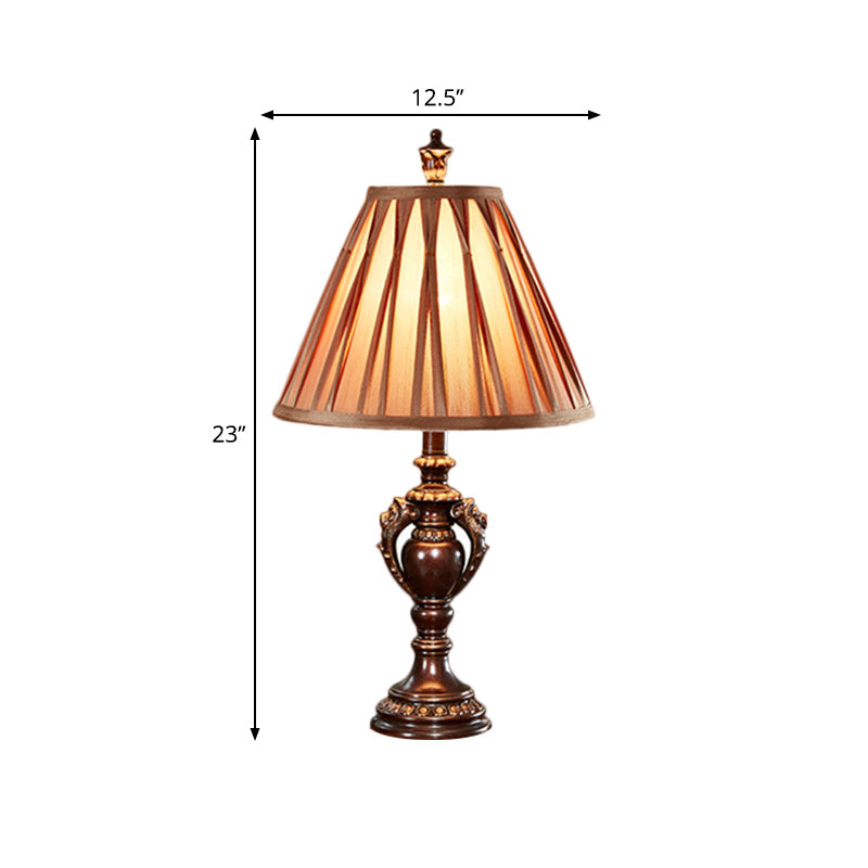 23 "/27" hoge 1-head stof tafellicht antieke stijl bruine conisch gevormde woonkamer nachtkastje lamp