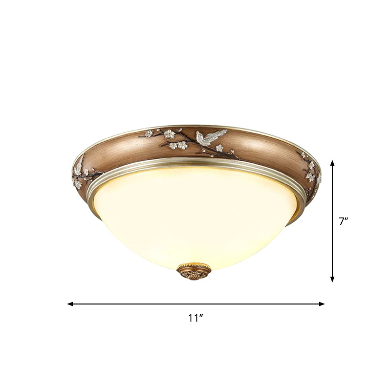 11"/15"/19" Wide 2/3-Head Lighting Fixture Antiqued Dome Beveled Crystal Flush Mount Ceiling Light in Brown