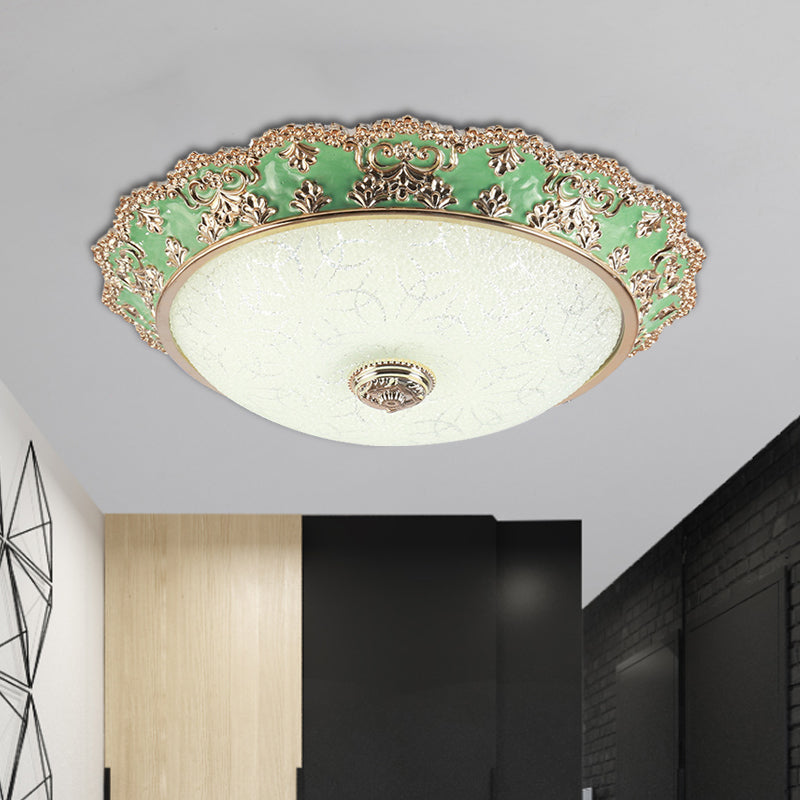 LED Domed Flush Light Traditional Style Green Glass Ceiling Mount Light Fixture, 12"/16"/19.5" Width