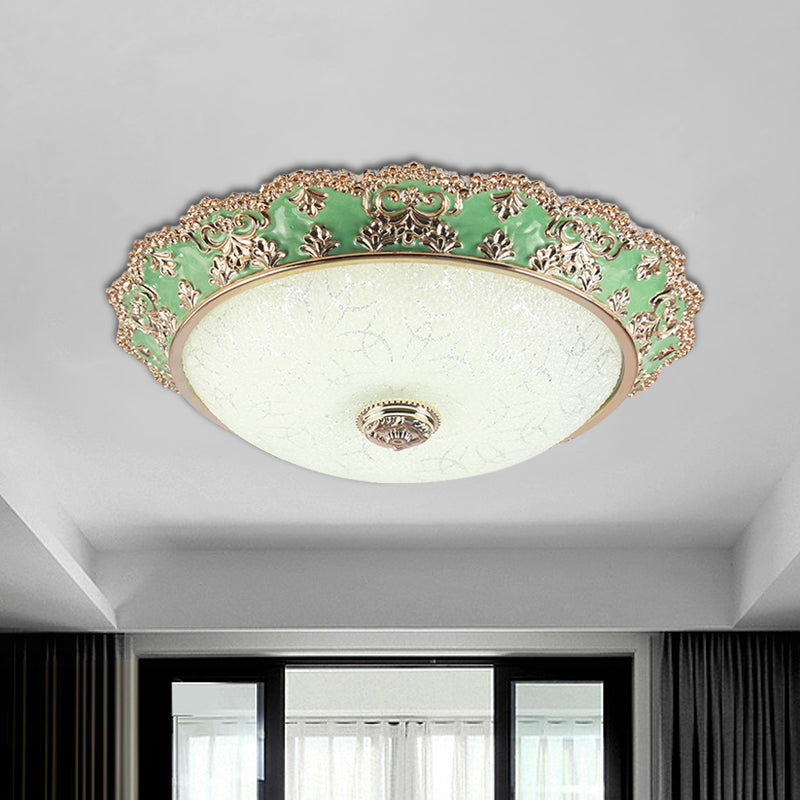 LED Domed Flush Light Traditional Style Green Glass Ceiling Mount Light Fixture, 12"/16"/19.5" Width