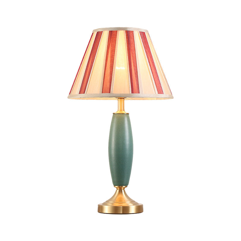 1-Licht-Stoff Nachttisch Lampe Retro-Stil rot konisch schatten Wohnzimmertisch Leuchte