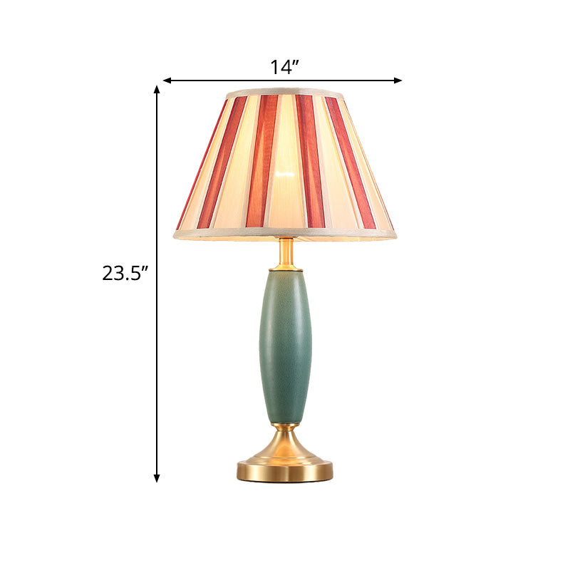 1-Licht-Stoff Nachttisch Lampe Retro-Stil rot konisch schatten Wohnzimmertisch Leuchte