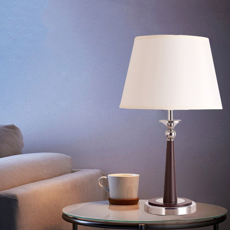 White Conical Shade Table Lamp Traditional Style Fabric 1-Light Living Room Nightstand Lamp