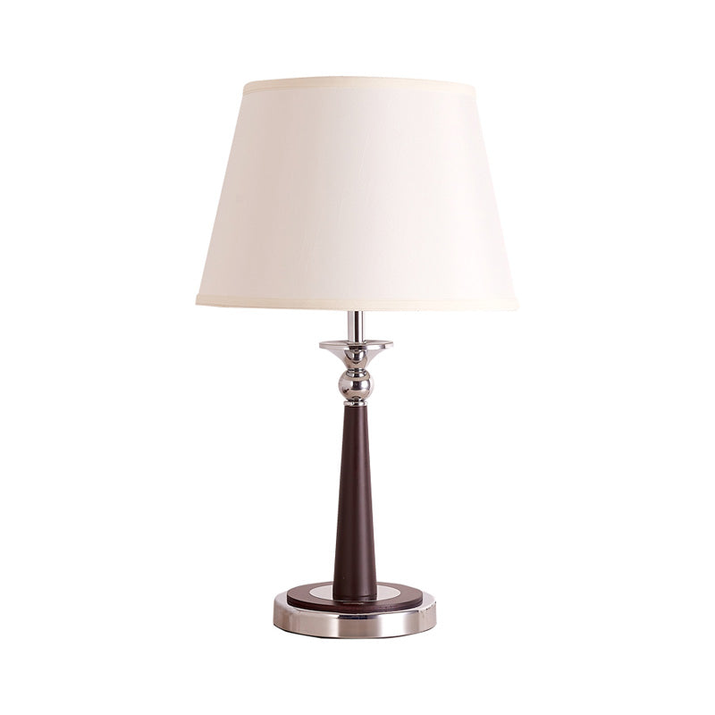 White Conical Shade Table Lamp Traditional Style Fabric 1-Light Living Room Nightstand Lamp
