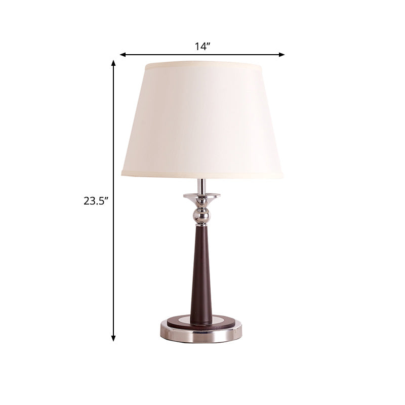 White Conical Shade Table Lamp Traditional Style Fabric 1-Light Living Room Nightstand Lamp
