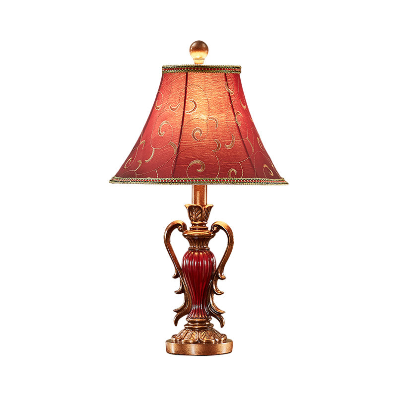 Lámpara de mesa de tela de tono de tono de estilo de escritorio de 1 luces de 1 luces en rojo/blanco para la cama