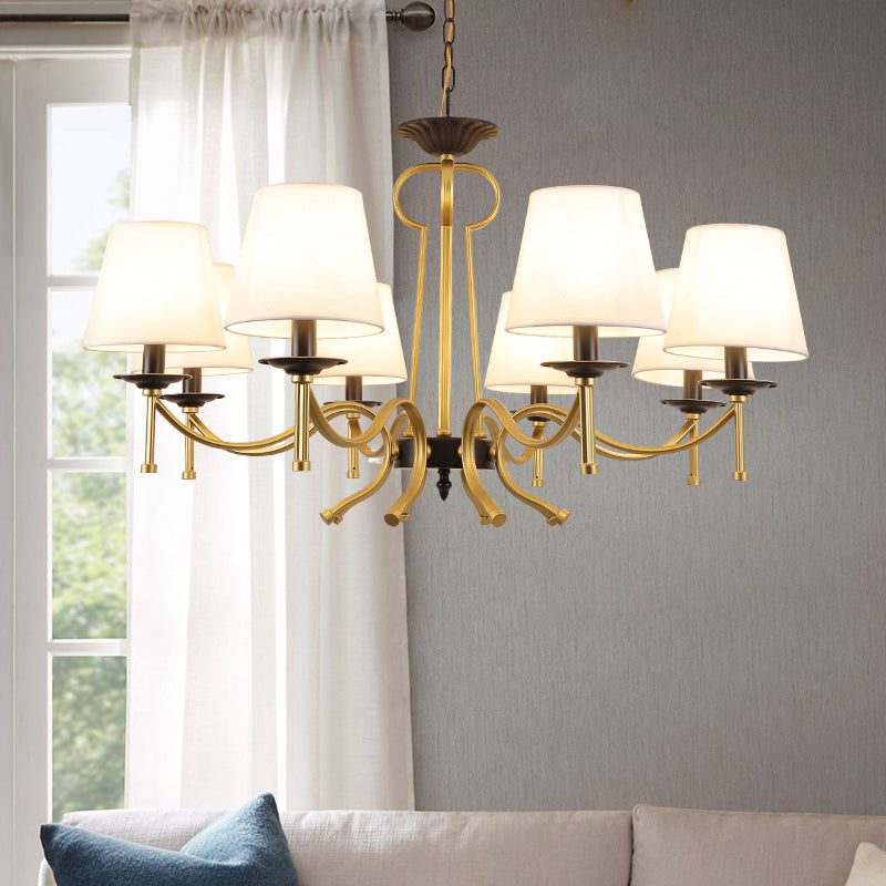 Green noir / lin 6/8 lumières du lustre rétros Shade conique à la fin du plafond avec un bras en métal courbé